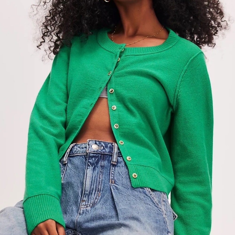 NWT Free People Nocturnal Solid Cardi in Jade (Wool, Cashmere)